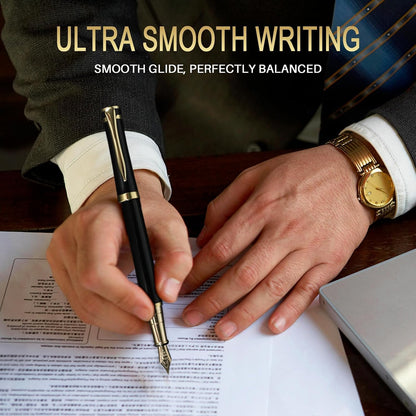 Smooth Writing Fountain Pen, 10 Ink Cartridges, Fine Nib, Black