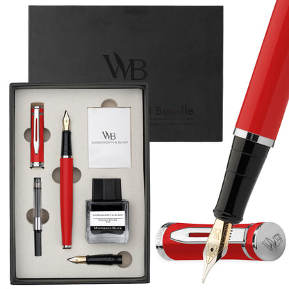 Wordsworth & Black Fountain Pen Gift Set, Medium & Extra Fine Nib, Black