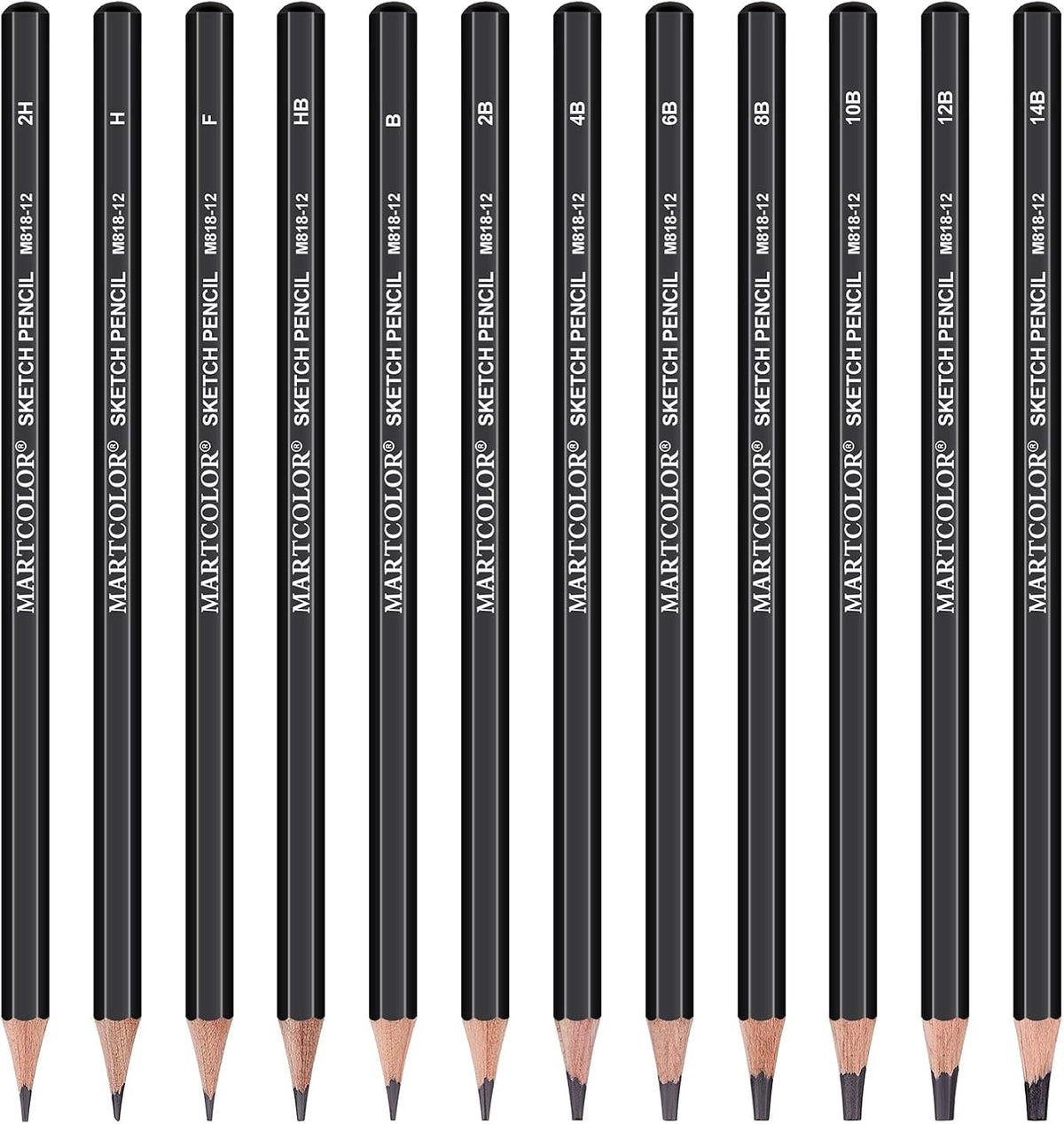 MARTCOLOR Drawing Sketching Pencils Set, 12 Pack Graphite Pencils(14B - 2H)