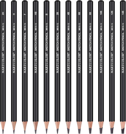 MARTCOLOR Drawing Sketching Pencils Set, 12 Pack Graphite Pencils(14B - 2H)