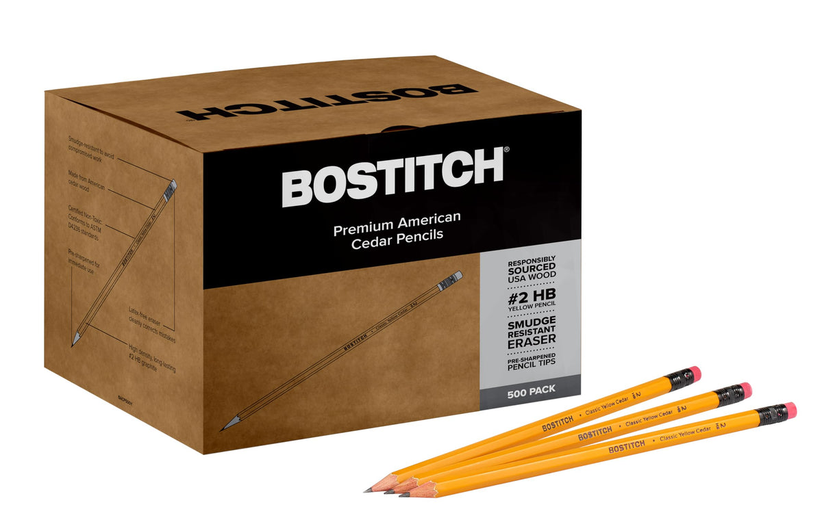 Bostitch Office Premium #2 Pencils, American Cedar Wood, Pre-Sharpened, HB Graphite, 12-Pack