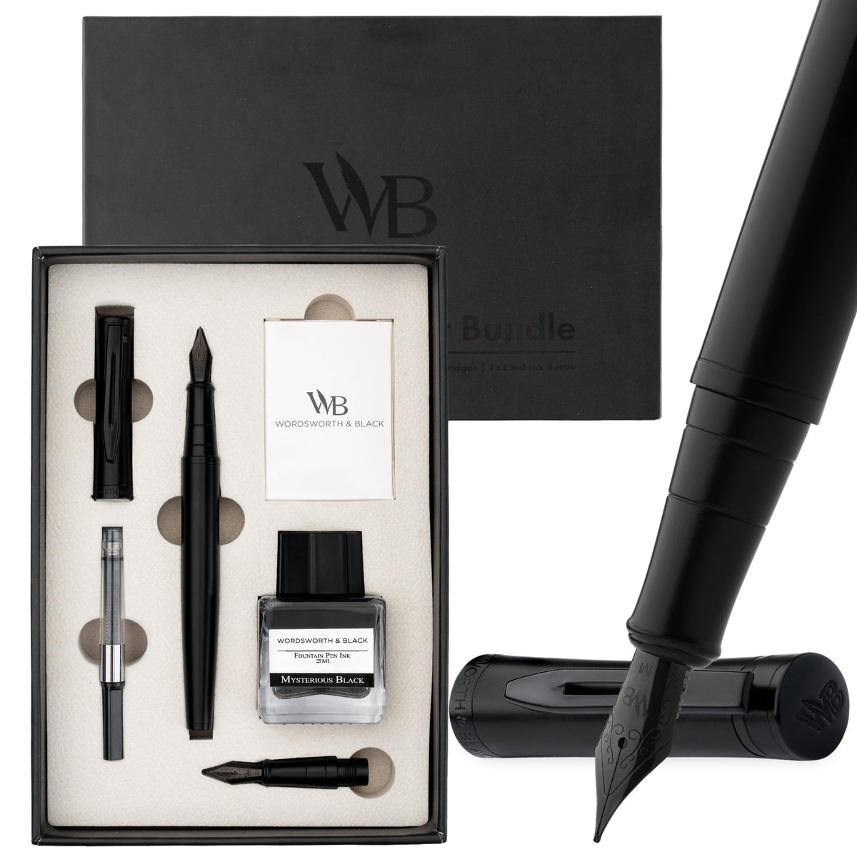 Wordsworth & Black Fountain Pen Gift Set, Medium & Extra Fine Nib, Black