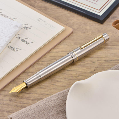 Asvine P100 Titanium Piston Fountain Pen, #8 Fine Nib Solid Pen Case Set