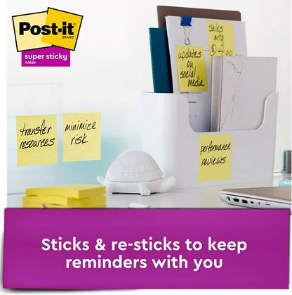 Post-it Super Sticky Notes, 12 Sticky Note Pads, 3 x 3 in., School Supplies, Office Products, Sticky Notes for Vertical Surfaces, Monitors, Walls and Windows, Canary Yellow