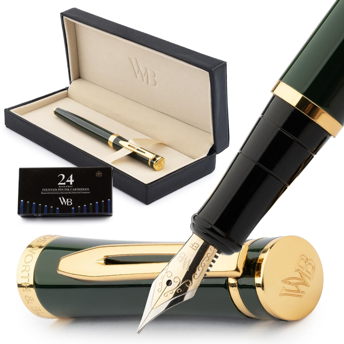 Wordsworth & Black Luxury Fountain Pen Set for Writing, Medium Nib, Black