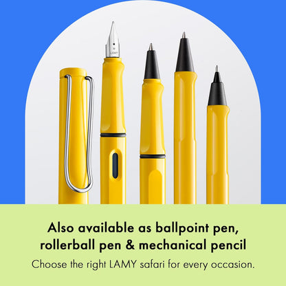 LAMY safari yellow - Fountain Pen with ergonomic grip & polished steel nib in size M - ideal for any Writing & Calligraphy - including LAMY T 10 blue cartridge - Right-Handed