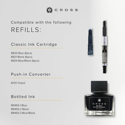 Cross Bailey Light Polished Blue Fountain Pen, Extra-Fine Nib