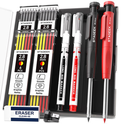 STAGEEK 2.8mm Carpenter Pencils with Sharpener, 2-Pack, Storage Case