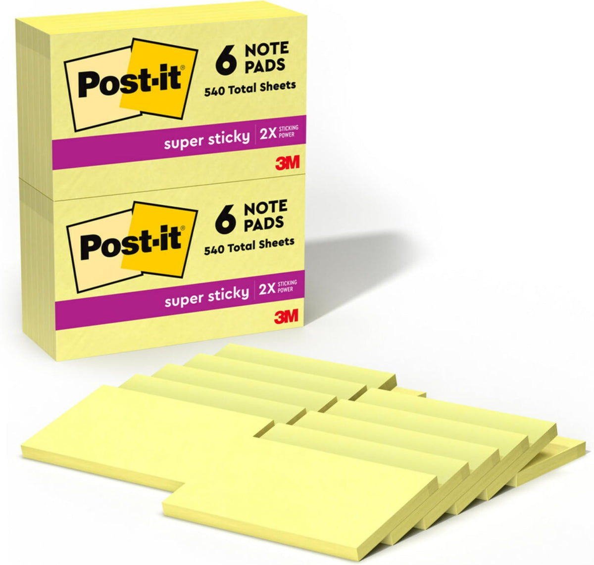 Post-it Super Sticky Notes, 3 x 5 in, Canary Yellow, 12 Pads, 90 Sheets/Pad