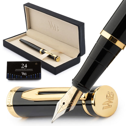Wordsworth & Black Luxury Fountain Pen Set for Writing, Medium Nib, Black
