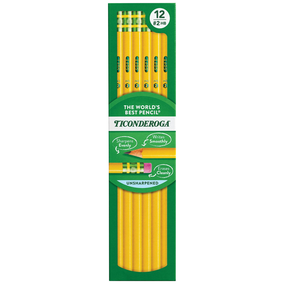 Ticonderoga Wood-Cased Pencils, #2 HB Soft, Yellow, 72 Count