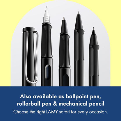 LAMY safari black - Fountain Pen with ergonomic grip & polished steel nib in size M - ideal for any Writing & Calligraphy - including LAMY T 10 blue cartridge - Right-Handed