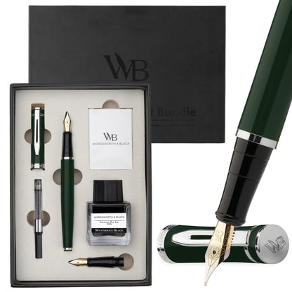 Wordsworth & Black Fountain Pen Gift Set, Medium & Extra Fine Nib, Black