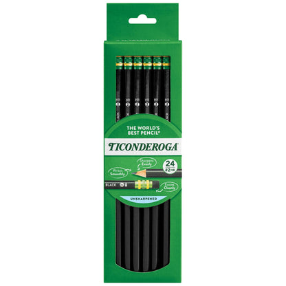 Ticonderoga Wood-Cased Pencils, #2 HB Soft, Black, 12 Count