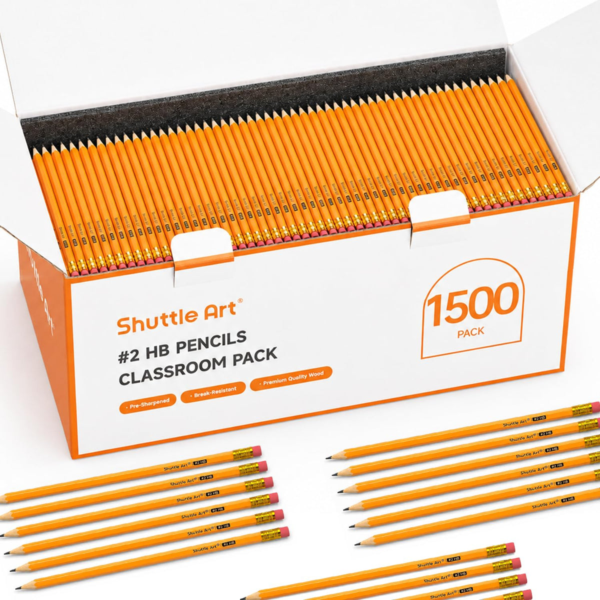 Shuttle Art Wood-Cased #2 HB Pencils, 1000 Pack Sharpened Yellow Pencils with Erasers, Bulk Pack Graphite Pencils for School and Teacher Supplies, Writing, Drawing and Sketching