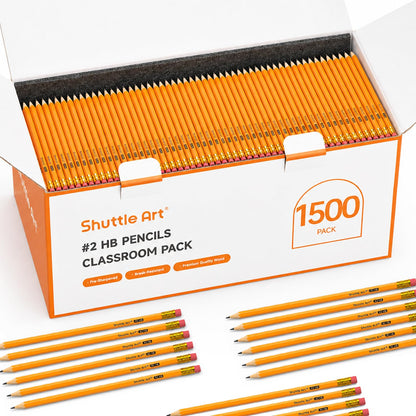 Shuttle Art Wood-Cased #2 HB Pencils, 1000 Pack Sharpened Yellow Pencils with Erasers, Bulk Pack Graphite Pencils for School and Teacher Supplies, Writing, Drawing and Sketching