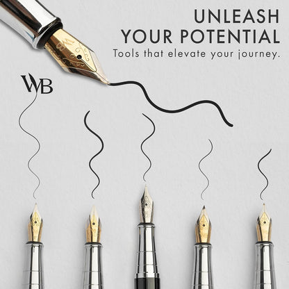 Wordsworth & Black Luxury Fountain Pen Set for Writing, 6 Nibs,Black Chrome