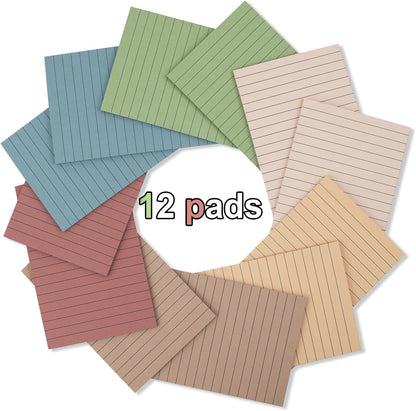 (12 Pack) Lined Sticky Notes 4x6 in,Vintage Large Notepads with Lines