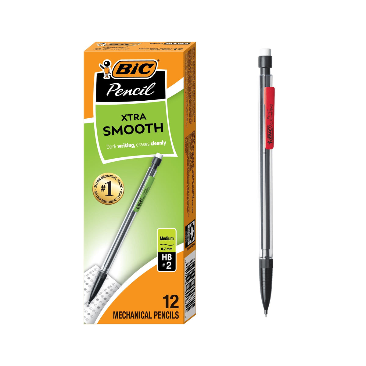 BIC Xtra Comfort Mechanical Pencils with Erasers, Medium Point (0.7mm), 12-Count Pack, Bulk Mechanical Pencils for School or Office Supplies