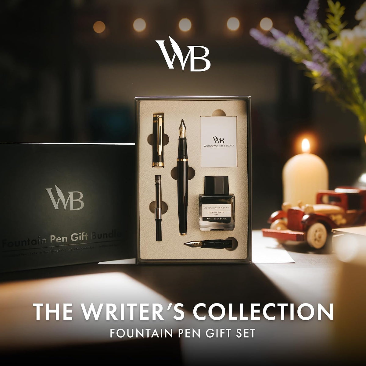 Wordsworth & Black Fountain Pen Gift Set, Medium & Extra Fine Nib, Black