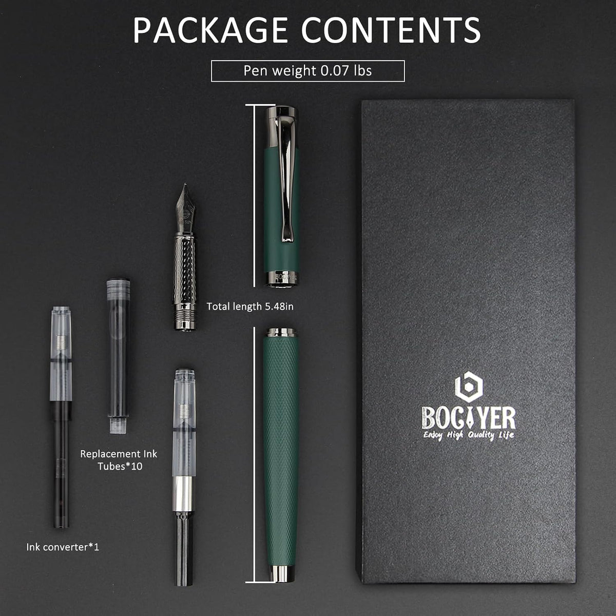 Luxury Fountain Pen Set,Ink Pen for Smooth Writing,Medium Nib,Includes 10 Ink Cartridges&Ink Converter,Best Pen Gift Case for Men & Women,fancy,Journaling,Executive Office pen-Black
