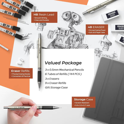 Nicpro 0.5 mm Art Mechanical Pencil Set in Storage Case, 3 PCS