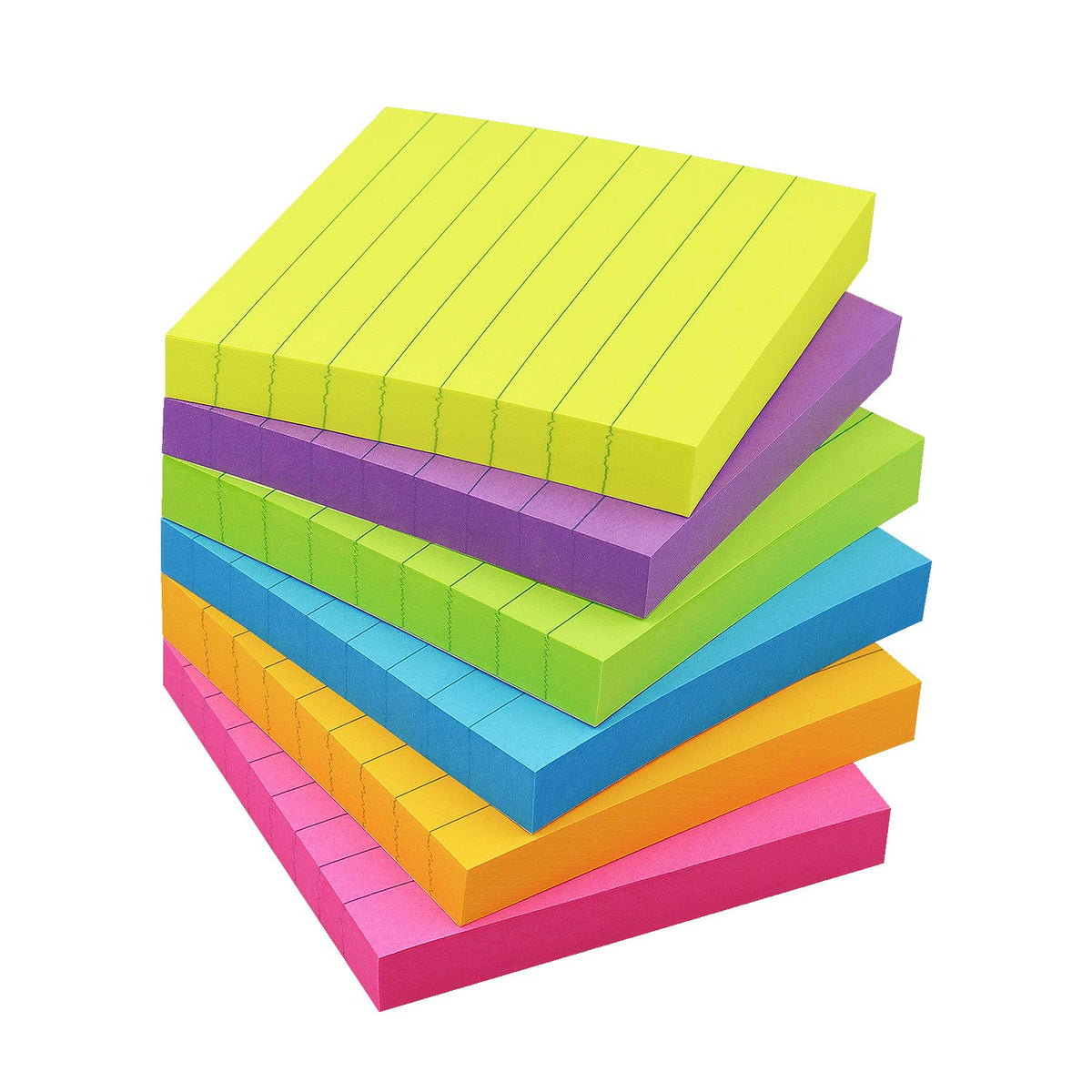 Eastern Wolf Lined Sticky Notes 3x3in, 8 Pads, Bright Colors, 85 Sheets/Pad