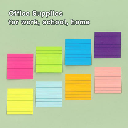 Eastern Wolf Lined Sticky Notes 3x3in, 8 Pads, Bright Colors, 85 Sheets/Pad