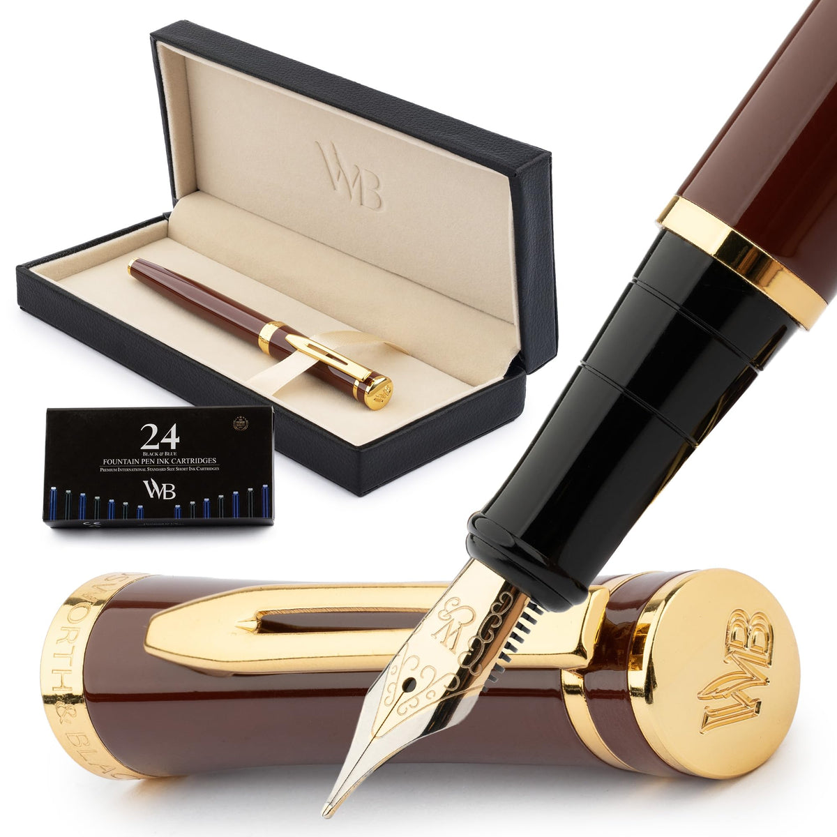 Wordsworth & Black Luxury Fountain Pen Set for Writing, Medium Nib, Black