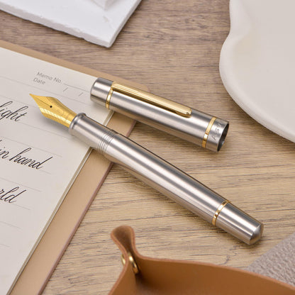 Asvine P100 Titanium Piston Fountain Pen, #8 Fine Nib Solid Pen Case Set
