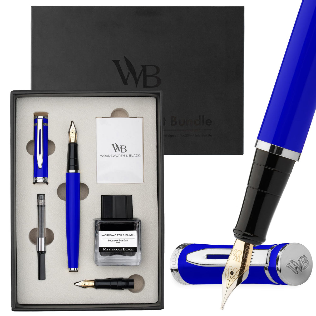 Wordsworth & Black Fountain Pen Gift Set, Medium & Extra Fine Nib, Black