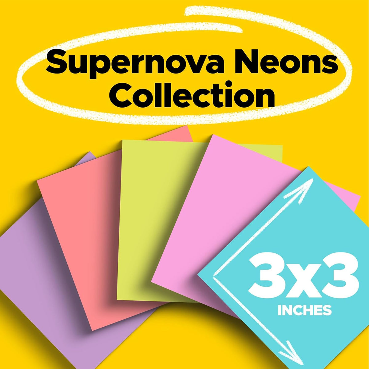 Post-it Super Sticky Notes, 3 x 3 in, Supernova Neons, 5 Pads