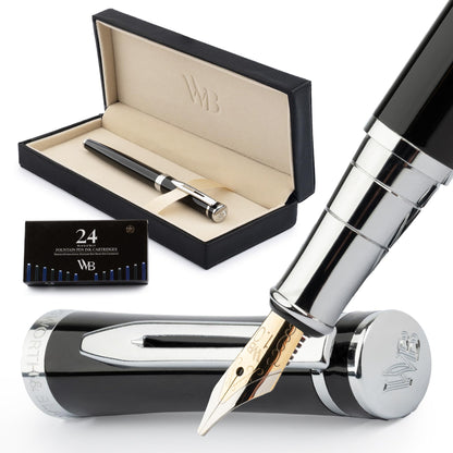 Wordsworth & Black Luxury Fountain Pen Set for Writing, Medium Nib, Black