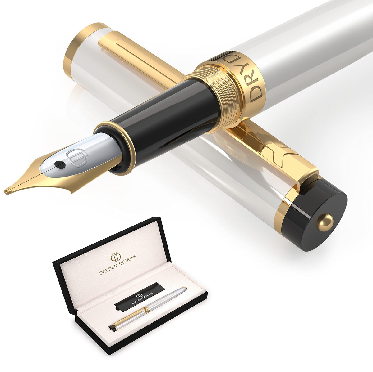 Dryden Designs Fountain Pen. Medium Nib Premium Box | 6 Ink Cartridges Included (Decadent Purple)