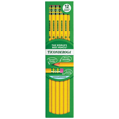 Ticonderoga Wood-Cased Pencils, Unsharpened, #2 HB Soft, Yellow, 96 Count