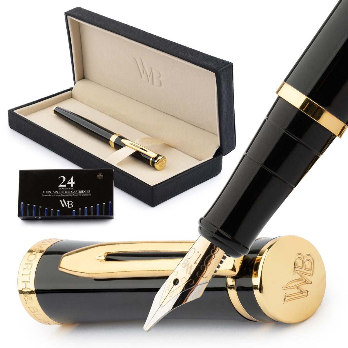 Wordsworth & Black Luxury Fountain Pen Set for Writing, Medium Nib, Black