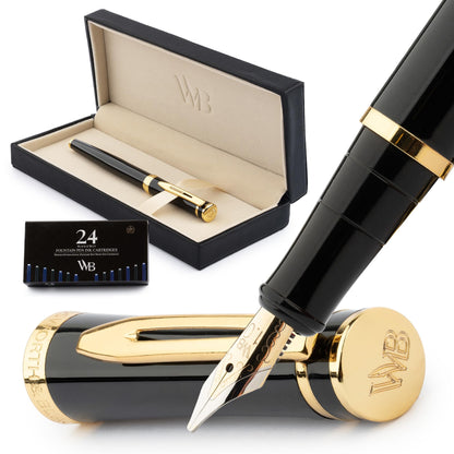 Wordsworth & Black Luxury Fountain Pen Set for Writing, Medium Nib, Black