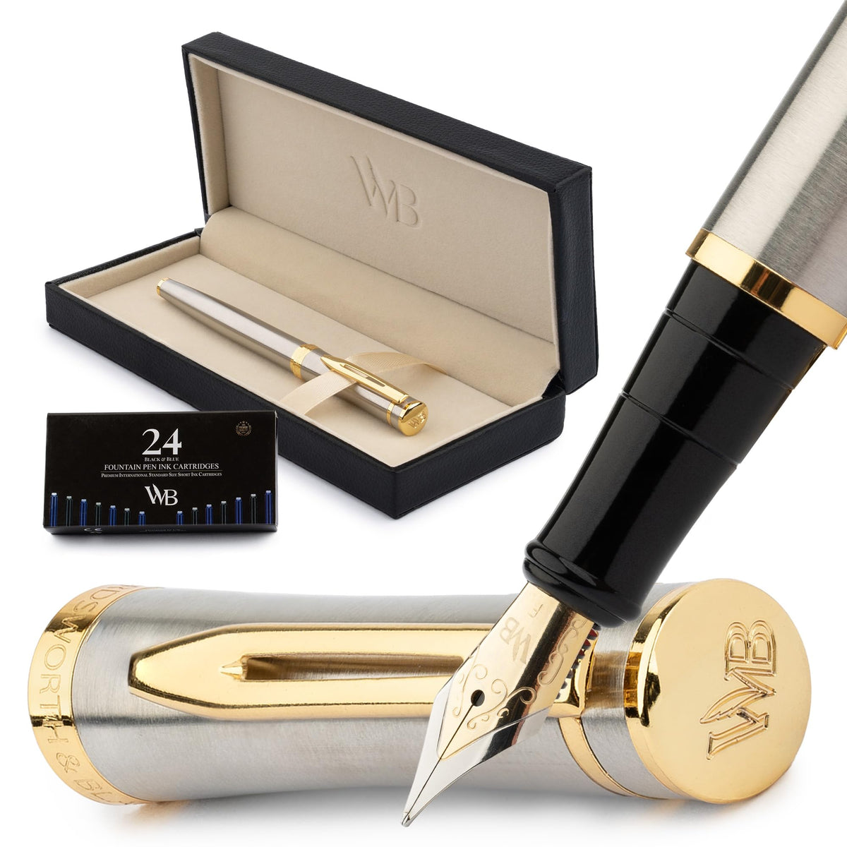 Wordsworth & Black Luxury Fountain Pen Set for Writing, Medium Nib, Black