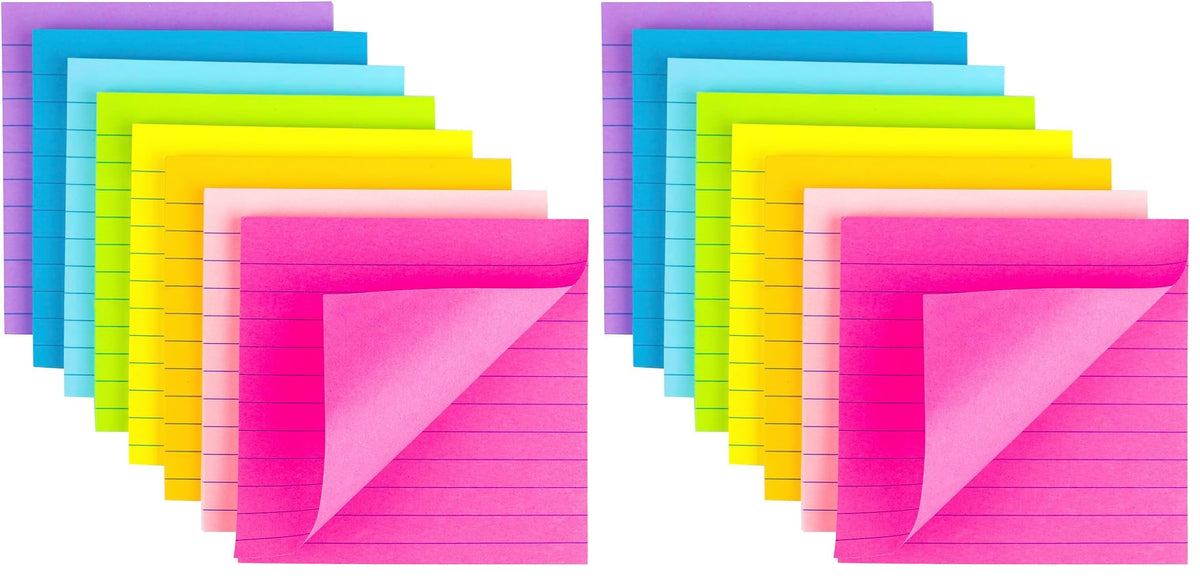 (8 Pads) Lined Sticky Notes 4x4 Bright Stickies