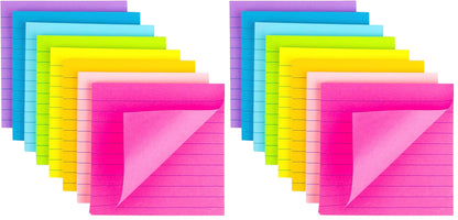 (8 Pads) Lined Sticky Notes 4x4 Bright Stickies