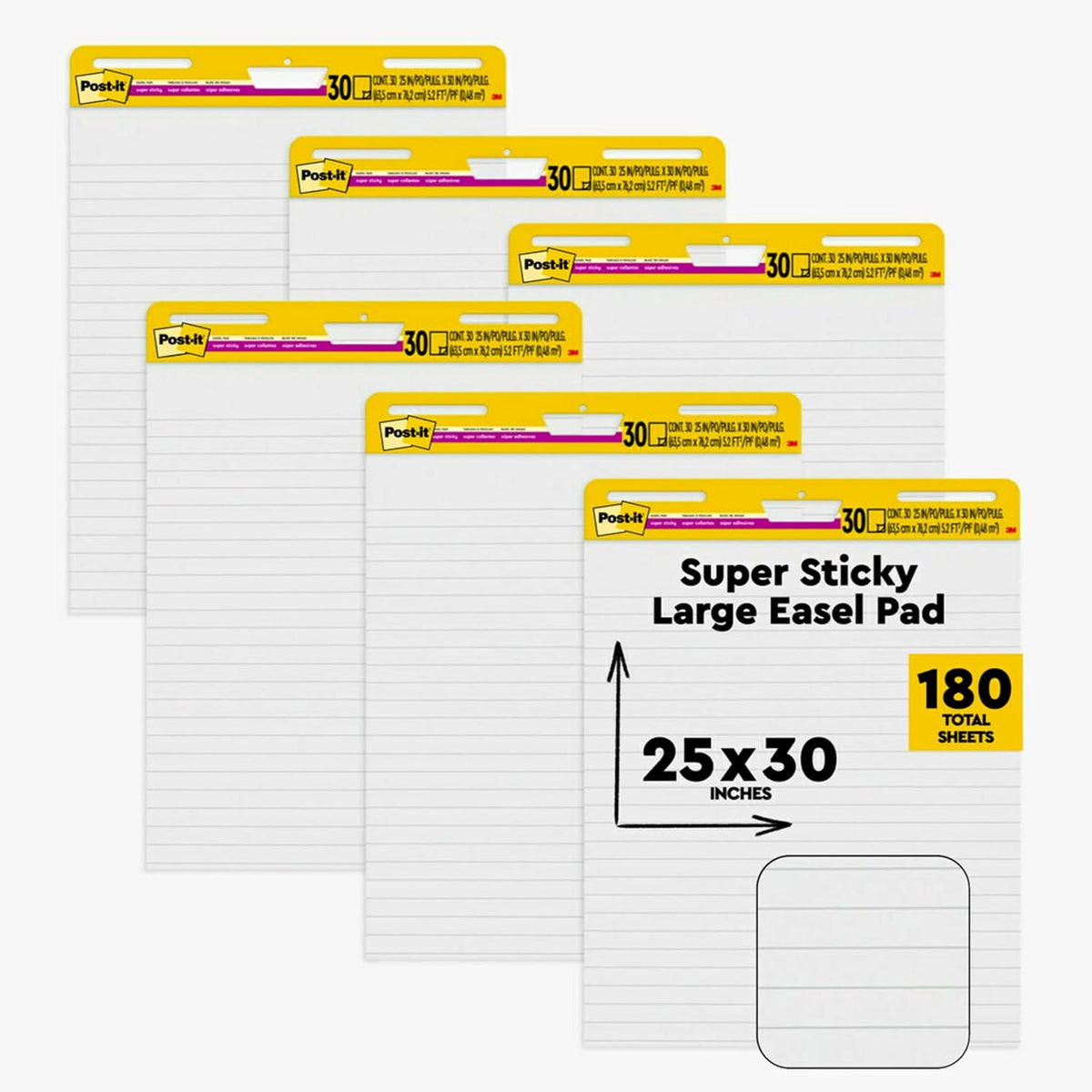 Post-it Super Sticky Easel Pad, 25 x 30 in, White Lined, 6 Pads