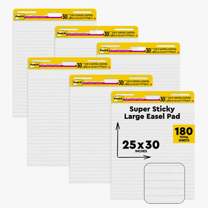 Post-it Super Sticky Easel Pad, 25 x 30 in, White Lined, 6 Pads