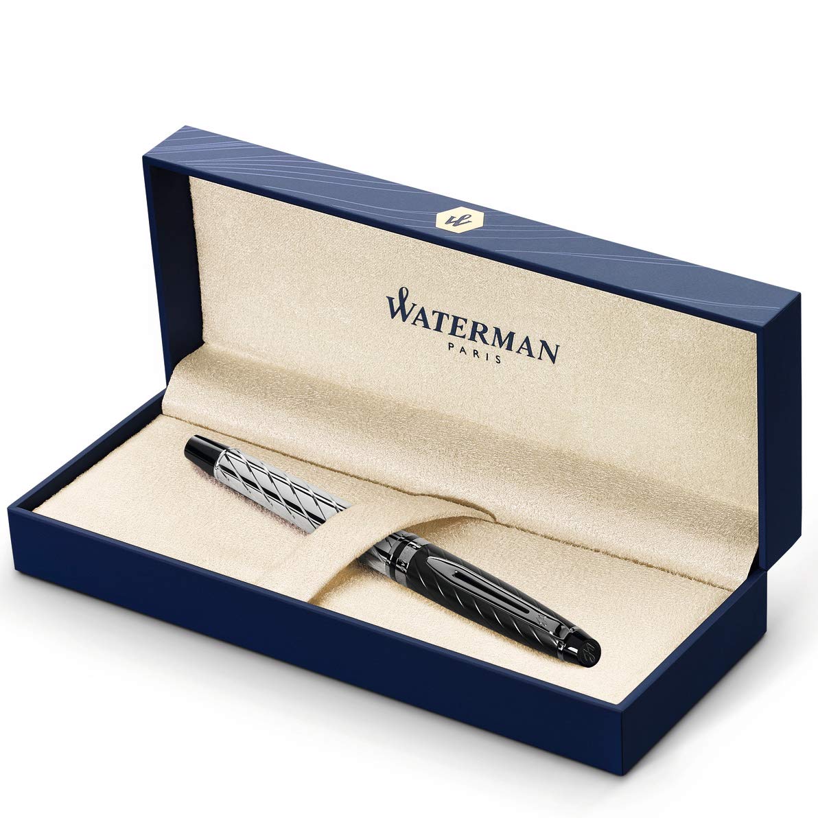 Waterman Expert Fountain Pen, Stainless Steel With 23k Gold Trim, Medium Nib With Blue Ink Cartridge, Gift Box