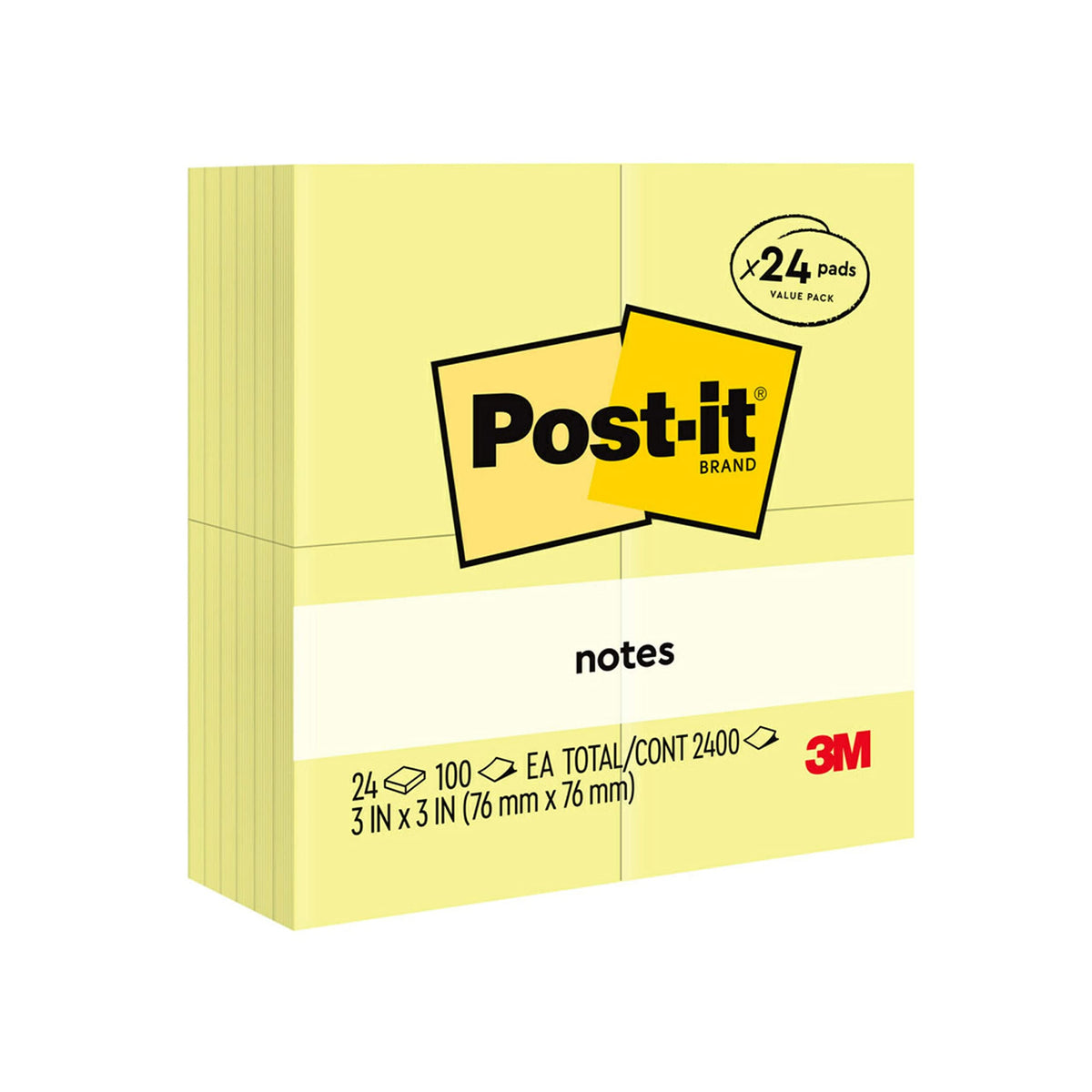 Post-it Notes, 3 x 3 in, The Iconic Canary Yellow Note, 24 Pads