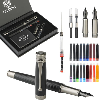 Fountain Pen Set - Fine & Medium Nibs, Includes 18 Ink Cartridges, Ink Refill Converter & Syringe Filler, Gift for Writing, Journaling & Calligraphy MU-13
