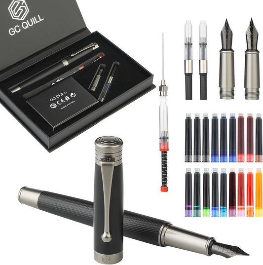Fountain Pen Set - Fine & Medium Nibs, Includes 18 Ink Cartridges, Ink Refill Converter & Syringe Filler, Gift for Writing, Journaling & Calligraphy MU-13