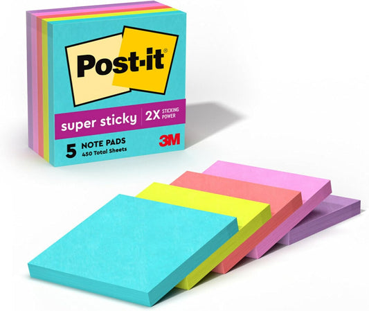 Post-it Super Sticky Notes, 3 x 3 in, Supernova Neons, 5 Pads