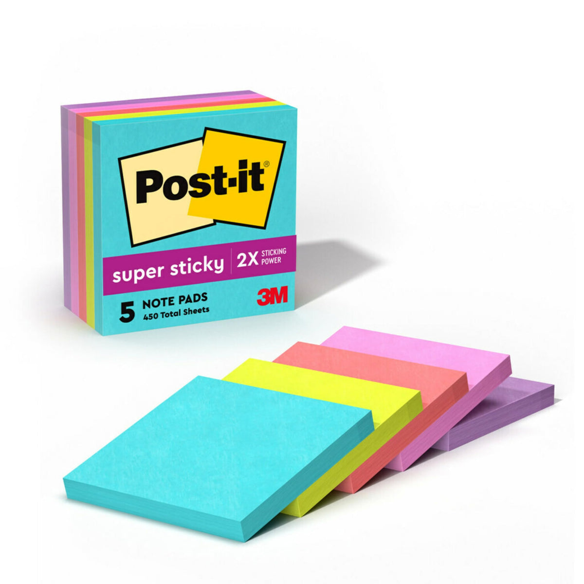 Post-it Super Sticky Notes, 3 x 3 in, Supernova Neons, 5 Pads