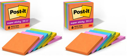 Post-it Super Sticky Notes, 3 x 3 in, Neon Fizz, 6 Pads, 70 Sheets/Pad