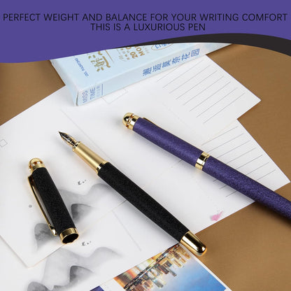 fountain pen-Multiple color styles with rhinestone,diamond inlay and frosted finish,Cute pens,Luxury pen,Office pens,Best pen set,Includes 10 Ink Cartridges and Ink Refill Converter(Pink)